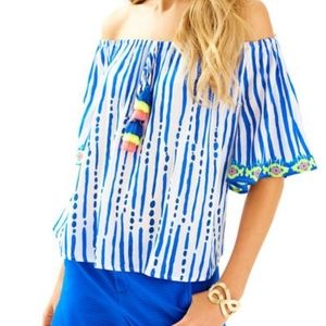 Lilly pulitzer off the shoulder top sain top blue crush